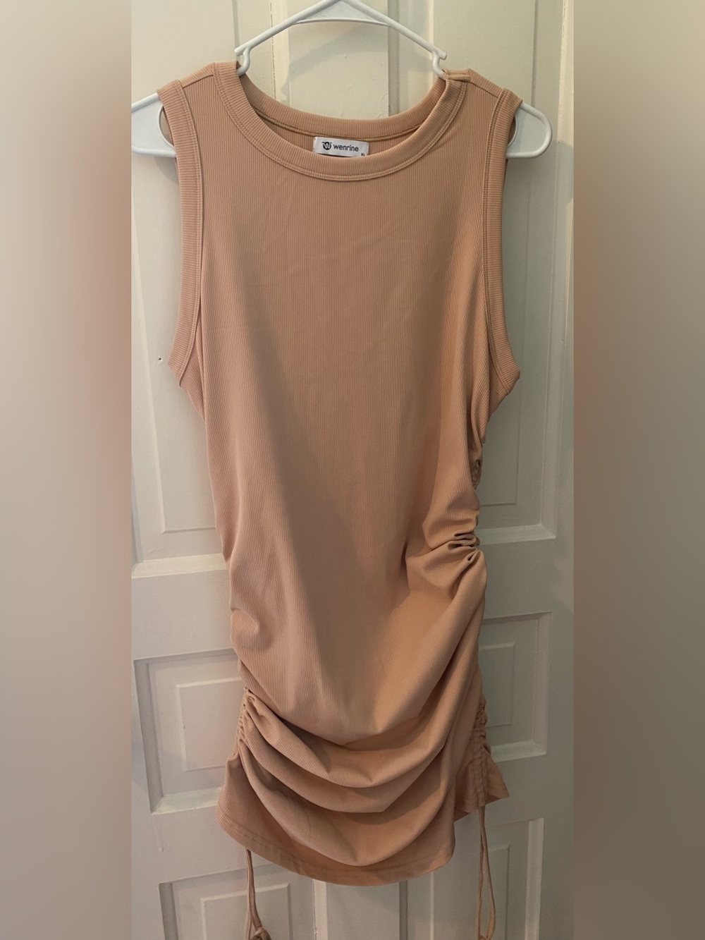 Ribbed Sleeveless Ruched Tank Dress - Blush